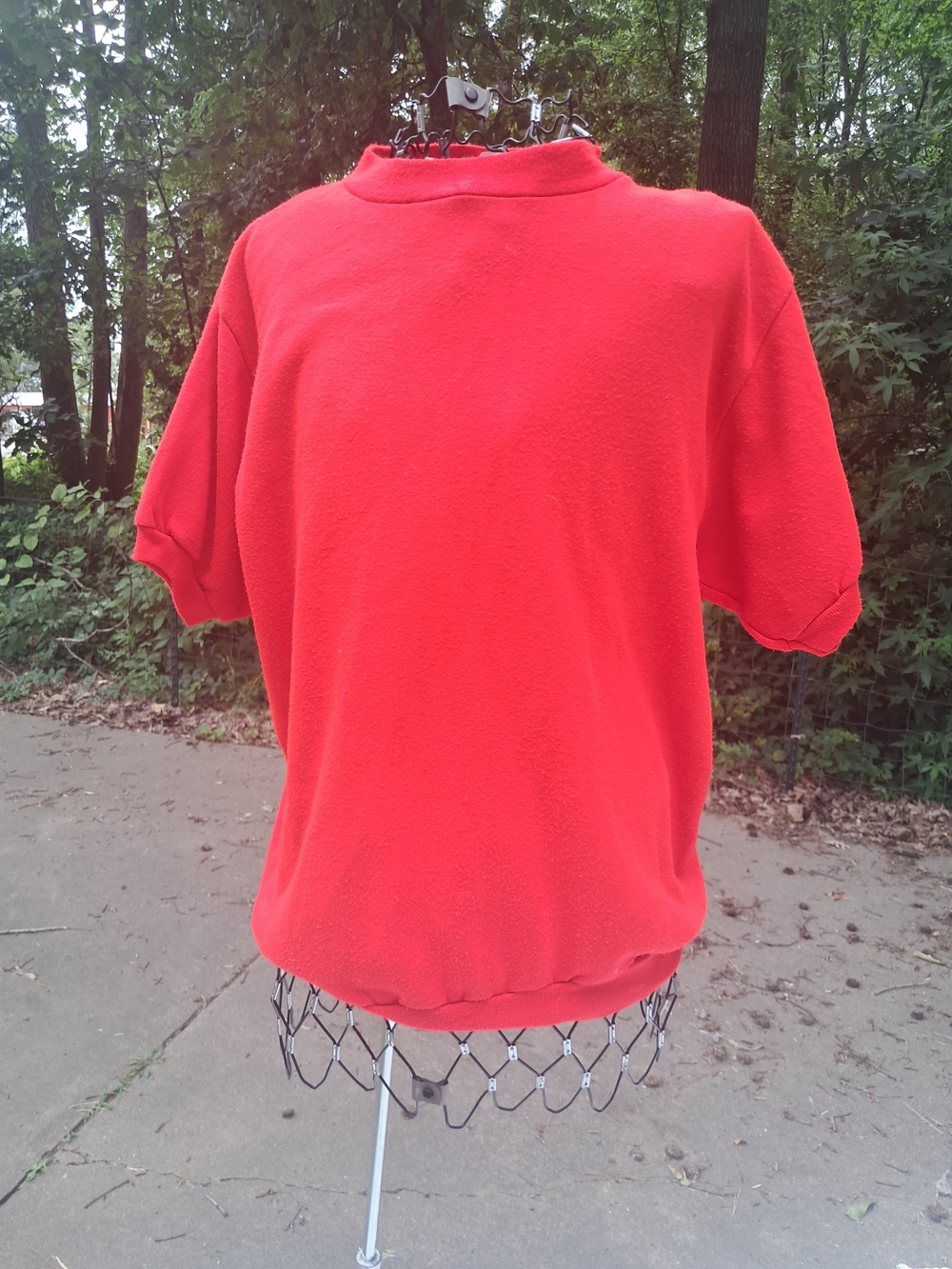 1970s Neon Red Short Sleeve Sweatshirt
